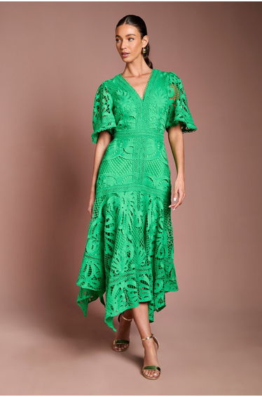 Placement Lace Hanky Hem Dress