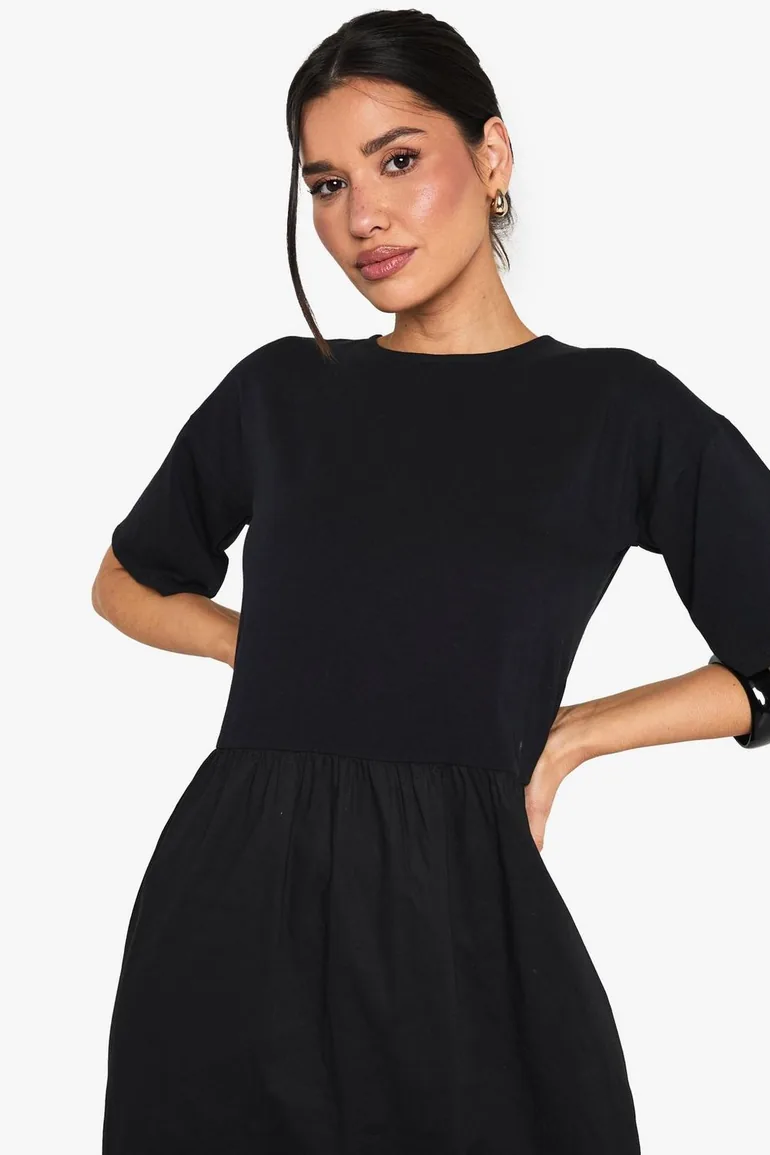 Tall Jersey Cotton Mix Smock Dress - black - 3