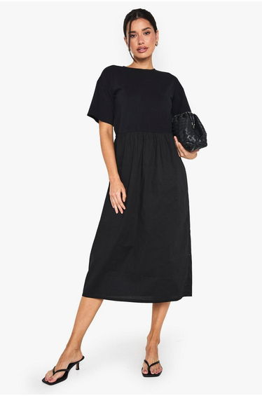 Tall Jersey Cotton Mix Smock Dress - black