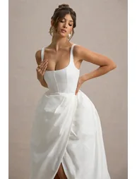 Infinite | White Strappy Maxi Dress With Volume High-Low Skirt - 2