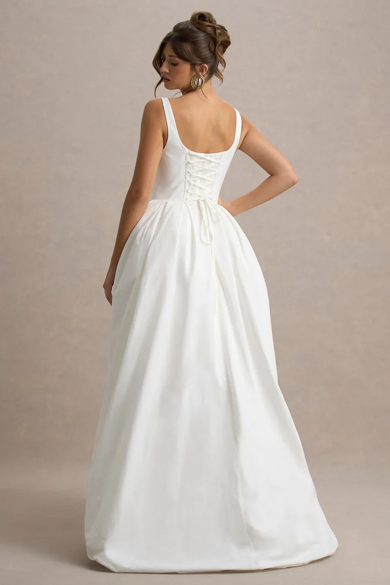 Infinite | White Strappy Maxi Dress With Volume High-Low Skirt - 1