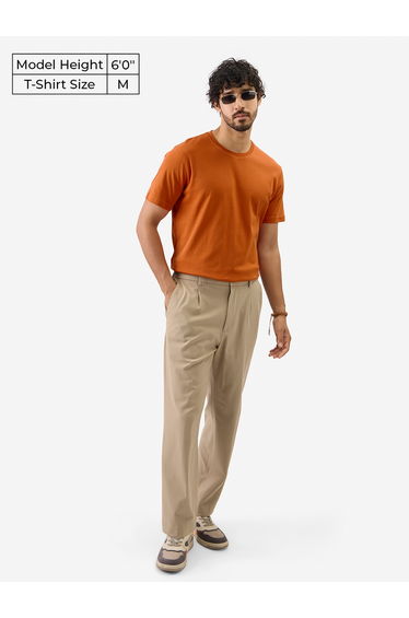 Men Orange Plain Interlock Cotton T-Shirt