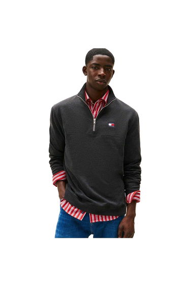 Tommy Jeans Mens Timberland Logo Zip Neck Sweatshirt - Black