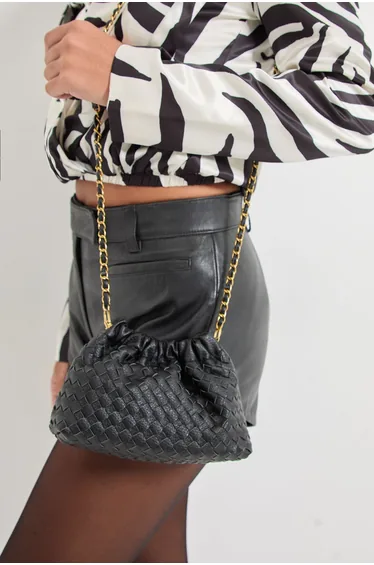 Faux Leather Drawstring Bag With Crossbody Strap