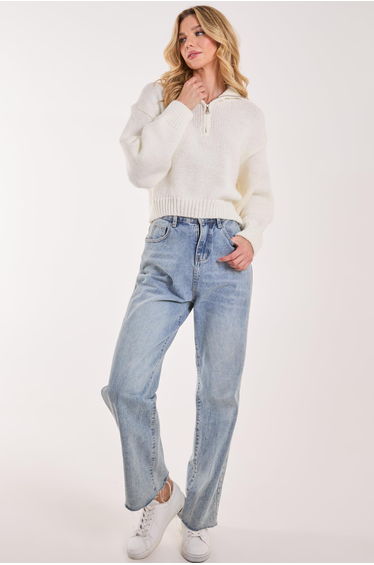 Zip Up Collar Knit Cropped Jumper