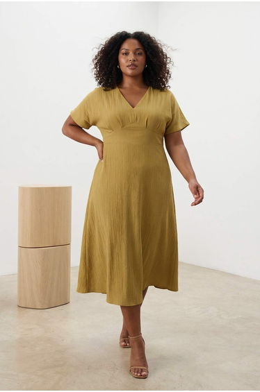 Khaki Crinkle Woven Plus Size Dress