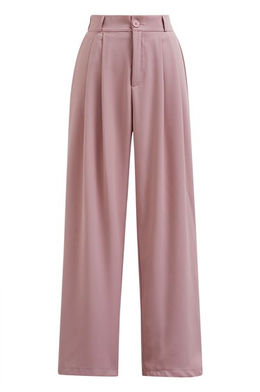 Simple Pleat Straight-Leg Pants in Pink