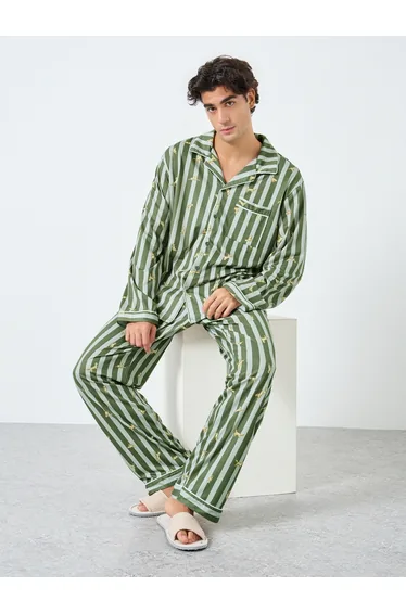 Men Striped Oversized Shirt and Pyjama Set