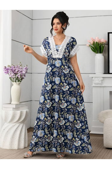 Ladies' lace patchwork printed dress