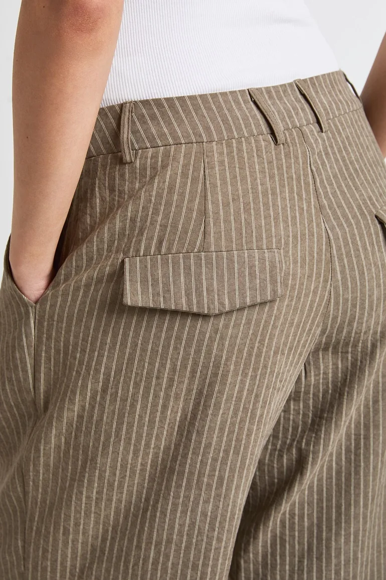 Peached Pleat Front Wide Leg Trouser - khaki - 3