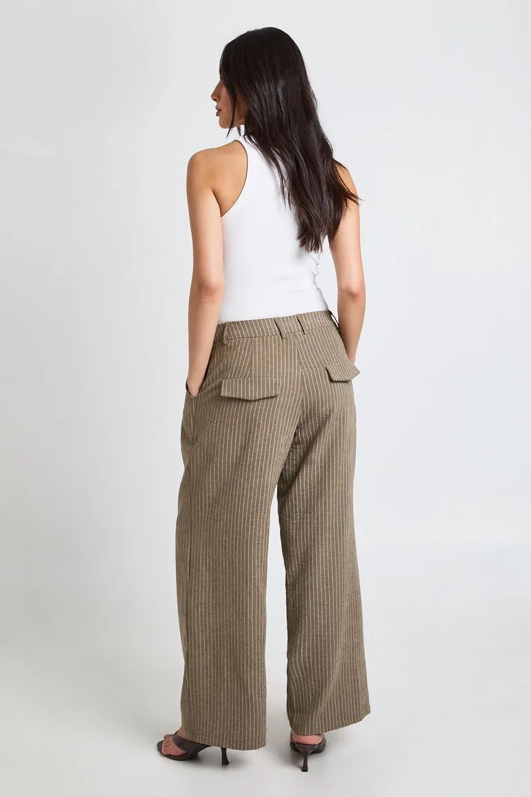 Peached Pleat Front Wide Leg Trouser - khaki - 1