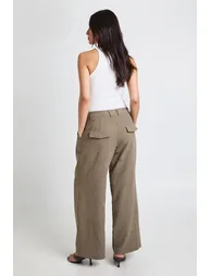 Peached Pleat Front Wide Leg Trouser - khaki - 1