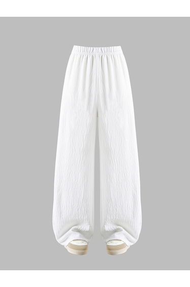Girls White Textured Wide Leg Pants