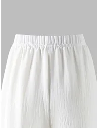 Girls White Textured Wide Leg Pants - 5