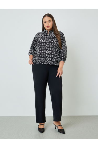Plus Size Embroidered Eyelet 3/4 Sleeve Shirt