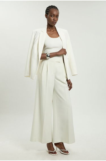 Compact Viscose Tailored Wide Leg Trouser