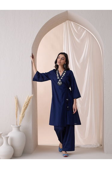 Cotton Textured Dobby Wrap Kurta with Straight Pant Co-Ords
