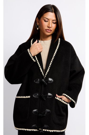 Black Contrast Stitch Trim Jacket by Vogue Williams