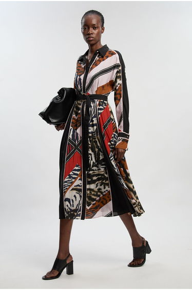 Animal Print Fluid Tencel Woven Maxi Shirt Dress