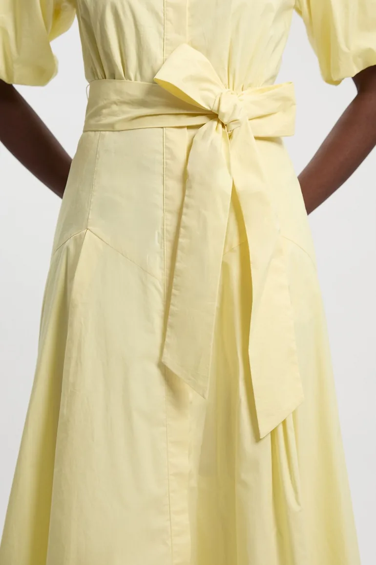 فستان قميص ميدي قطن بخصر منسدل بأكمام منفوخة - 2