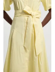 فستان قميص ميدي قطن بخصر منسدل بأكمام منفوخة - 2