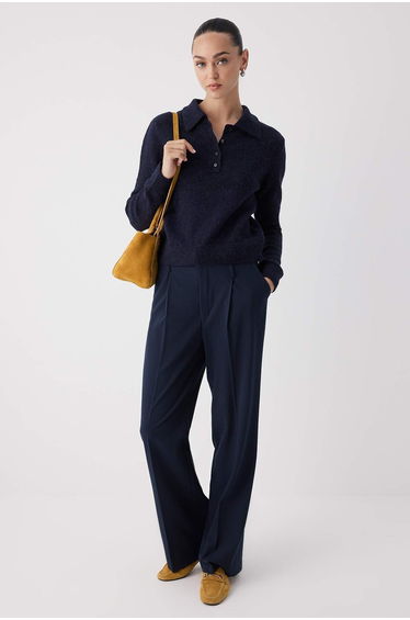 Navy Blue Alpaca Wool Blend Premium/Special Yarn Knitwear Sweater