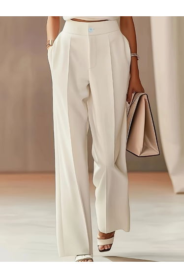 Solid Pocket Detail Wide Leg Pants