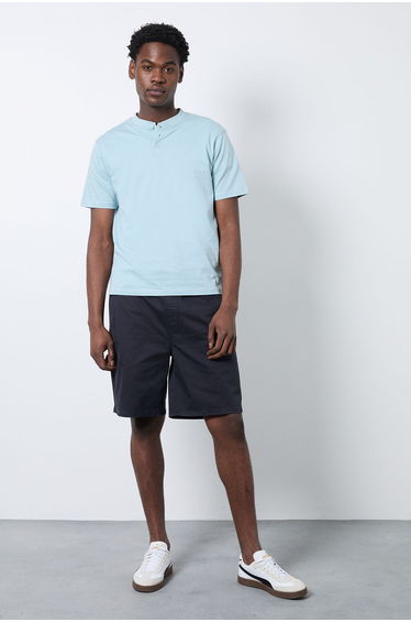 Blue Grandad Neck T-Shirt