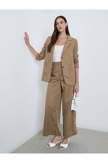 Tan Pinstripe Regular Fit Blazer