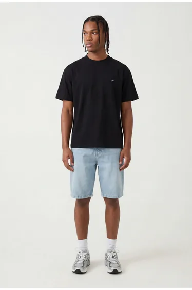 Oversized Man Script Floral Printed Washed T-Shirt - washed black