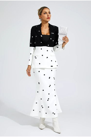 Theobald White Polka Dot Sequins Blazer Set