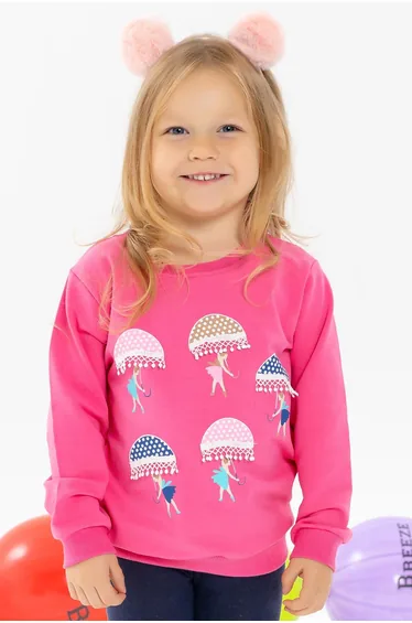 Baby Girl Sweatshirt with Umbrella Print, Pink