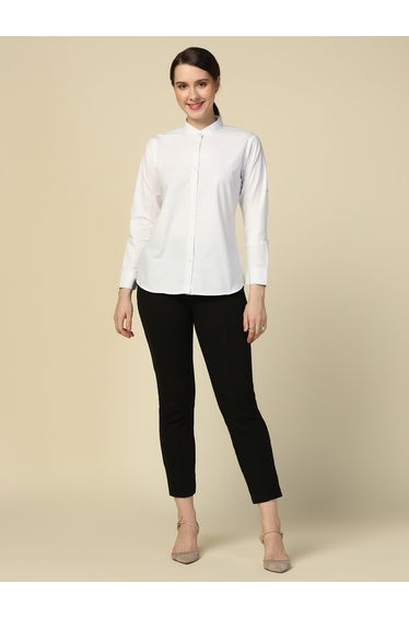 White Solid Stand Collar Shirt