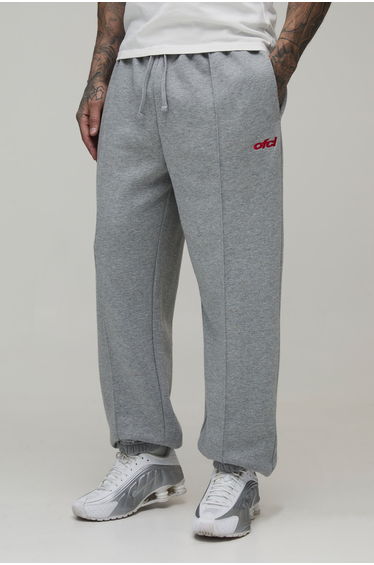 Tall Regular Fit Exposed Seam Embroidered Cuffed Jogger - grey marl