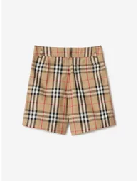 Burberry Boys Oscar Check Cotton Oxford Shorts in Beige - 1