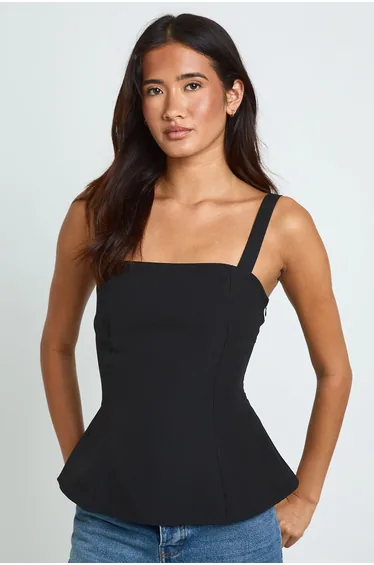 Peplum Tailored Top - black