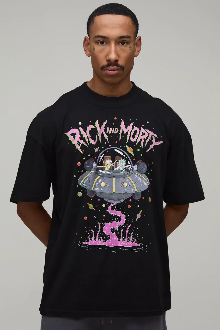 Oversized Rick & Morty License Print T-Shirt - black