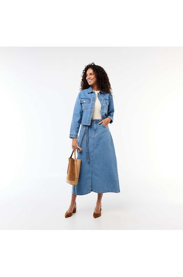 Long denim skirt BLUE