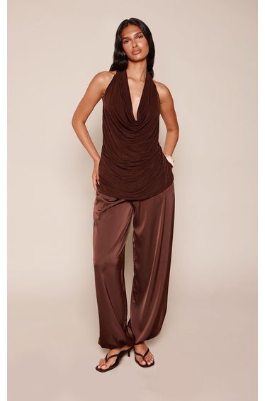 Chocolate Chiffon Tie Back Cowl Top