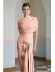 فستان ماكسي بكسرات لون زهري - 8