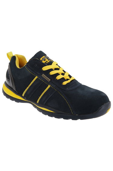 Grafters Mens Safety Toe Cap Trainer Shoes - Navy Blue/Yellow