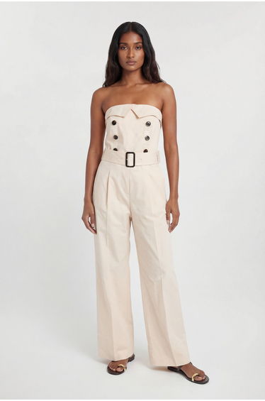 Petite Tailored Cotton Trench Bandeau Jumpsuit