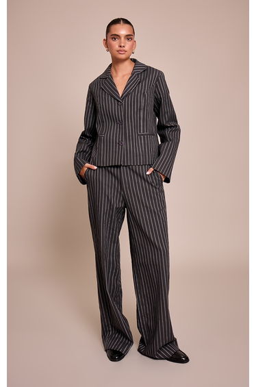Dark Navy Pinstriped Tailored Straight Leg Trouser
