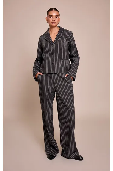 Dark Navy Pinstriped Tailored Straight Leg Trouser