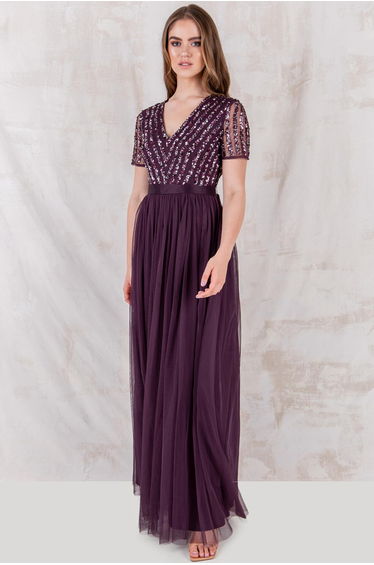 Maya Berry Stripe Embellished Maxi Dress With Sash Belt