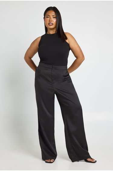 Plus Marl Mid Rise Tailored Trouser - black