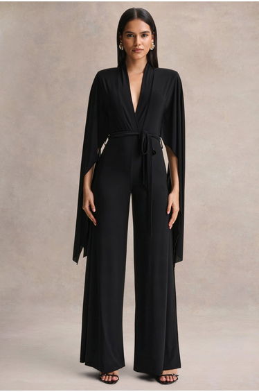 Laurina | Black Plunge-Neck Jumpsuit