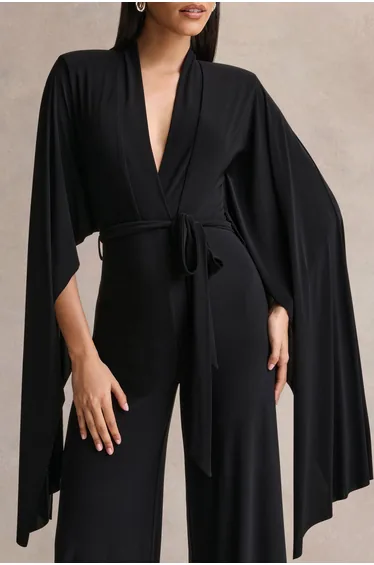 Laurina | Black Plunge-Neck Jumpsuit