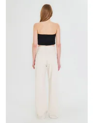 Ecru Cut-Off High Waist Straight Jeans - 12