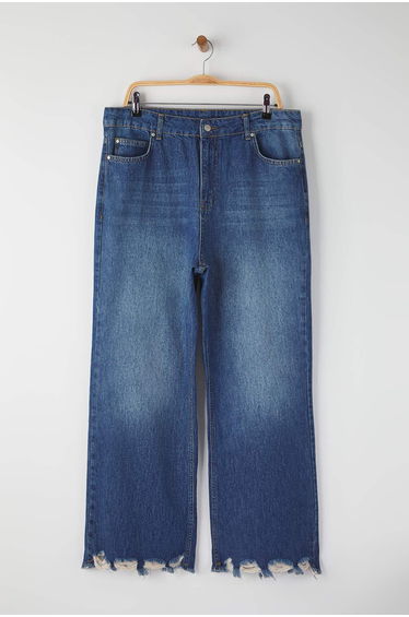 Blue Rise Waist Destroyed Spanish Leg Plus Size Flare Fit Jeans